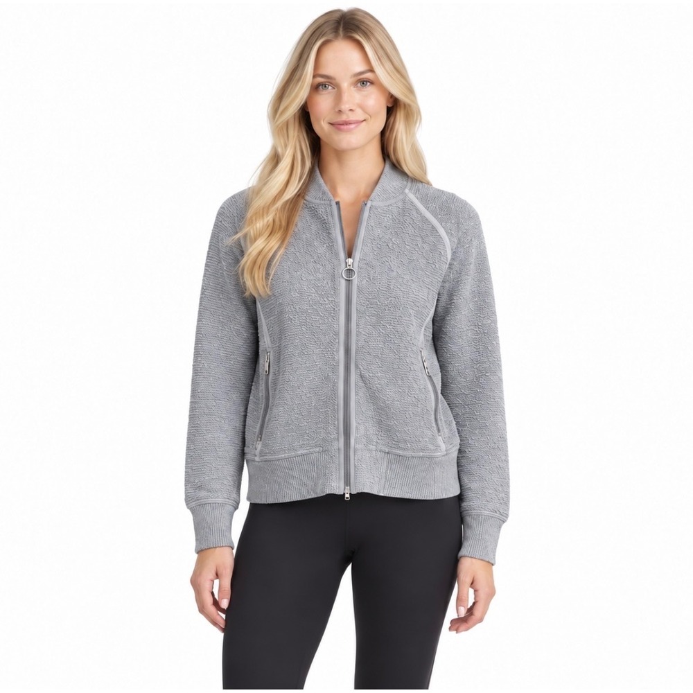 Lululemon Grey Textured Full Zip Bomber Jacket 8 Activewear Athleisure Coat
